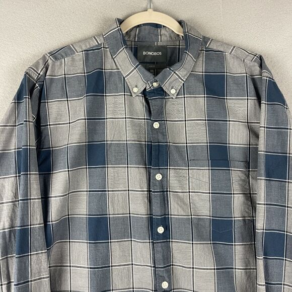 Bonobos Slim Fit Shirt Mens XXL Blue Gray Plaid Long Sleeve Button Down Cotton - Picture 2 of 13